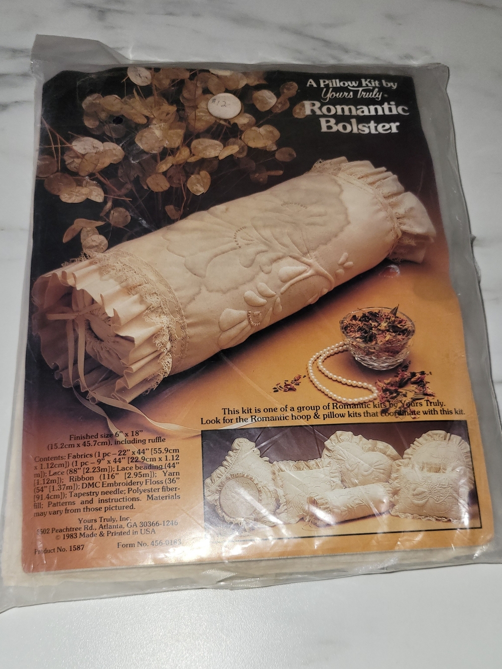 Vintage 1983 Yours Truly Romantic Bolster Pillow Kit #1587 NOS Factory Sealed